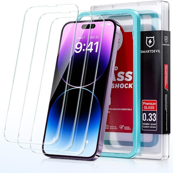 iPhone 14 Pro Max Screen Protectors 3 Pack Tempered Glass - Picture 1 of 10